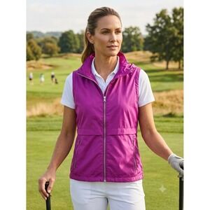 Polo Golf Ralph Lauren Vest M Magenta Pink Full Zip Water Repellent Athletic